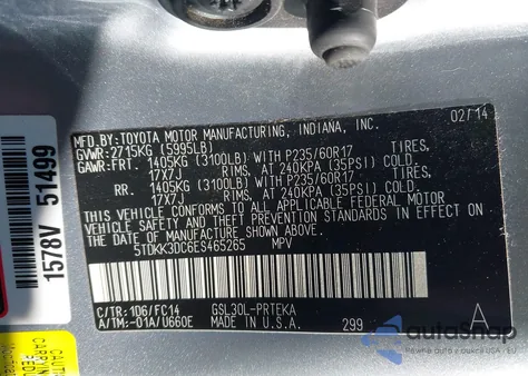 2014 Toyota Sienna Le V6 8 Passenger from USA, damaged, VIN 5TDKK3DC6ES465265